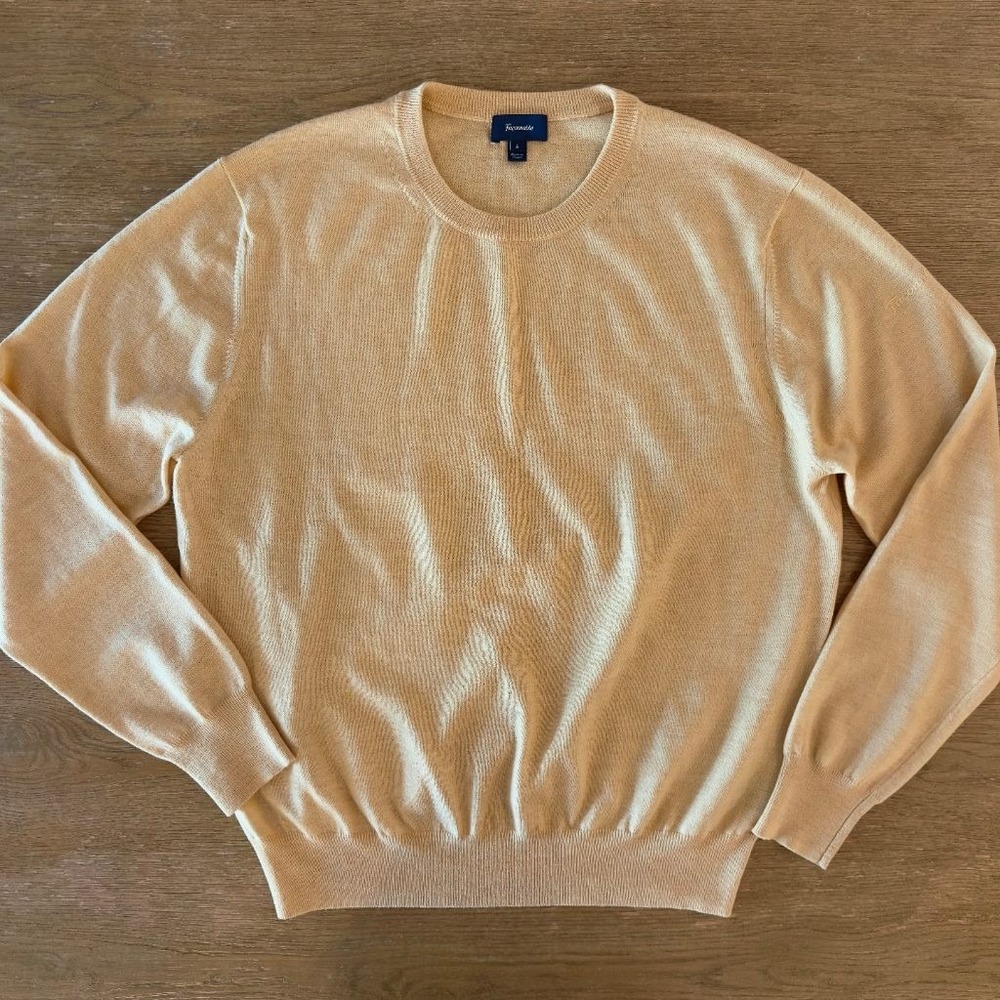 Faconnable Mens Lg 100% Merino Wool Crewneck Sweater Soft Butter Yellow Pullover